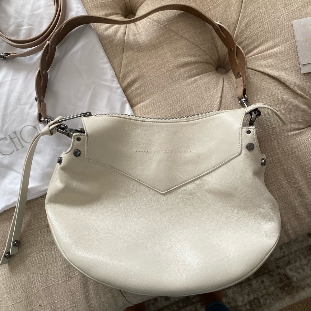 Jimmy Choo Cream Shoulder Hobo with Tan Strap